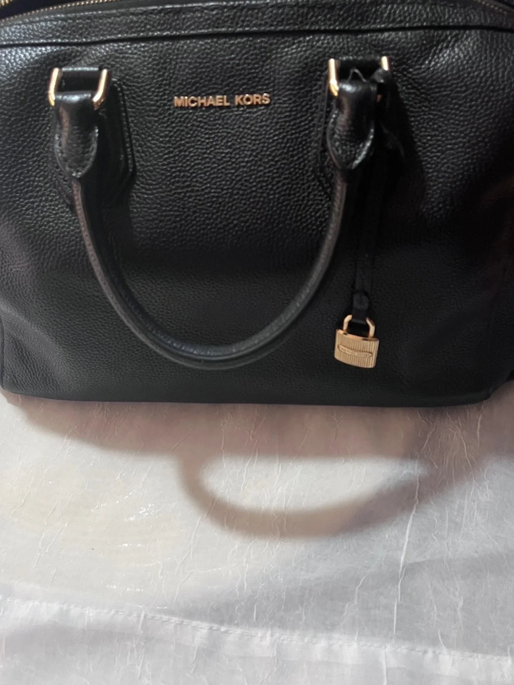 MICHAEL KORS Black Leather Satchel with Gold Hardware